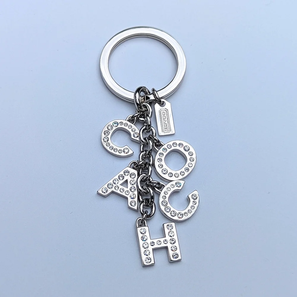 Coach Logo Alphabet Letter Bag Charm Silver Pave Crystal Keychain Pristine - Picture 6 of 7